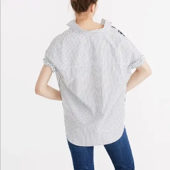 Madewell Embroidered Courier Side Button Shirt Stripe XXS - Picture 3 of 11